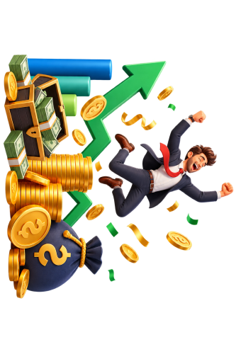 Un hombre feliz con montones de dinero