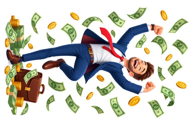 Un hombre feliz de tener dinero